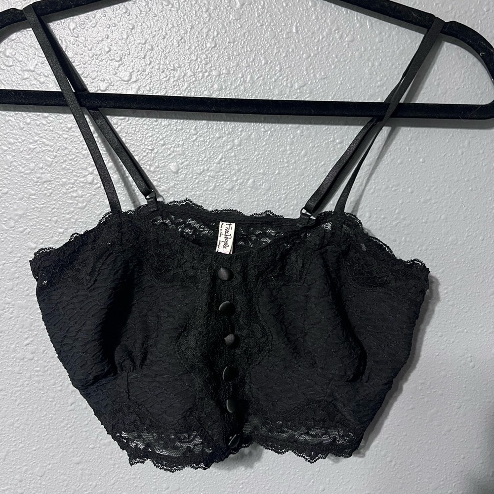 NWT Intimately Free People Sz S Black Cropped Cami Lace Tank Top Adj Straps NEW!